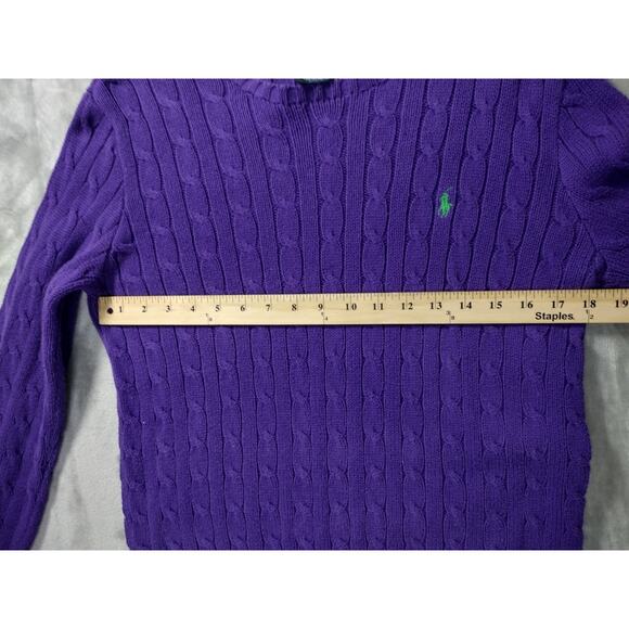 Ralph Lauren 100% Cotton Purple Cable Knit Sweater Size L Green Pony Logo - Picture 8 of 12